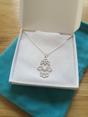 Echt 925 Sterling Silber Hand der Hamsa Anhänger Charm Halskette - Geschenk verpackt