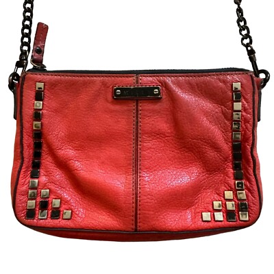 Milly Red Leather Crossbody Bag Silver Black Metal Studded Chain Strap Purse