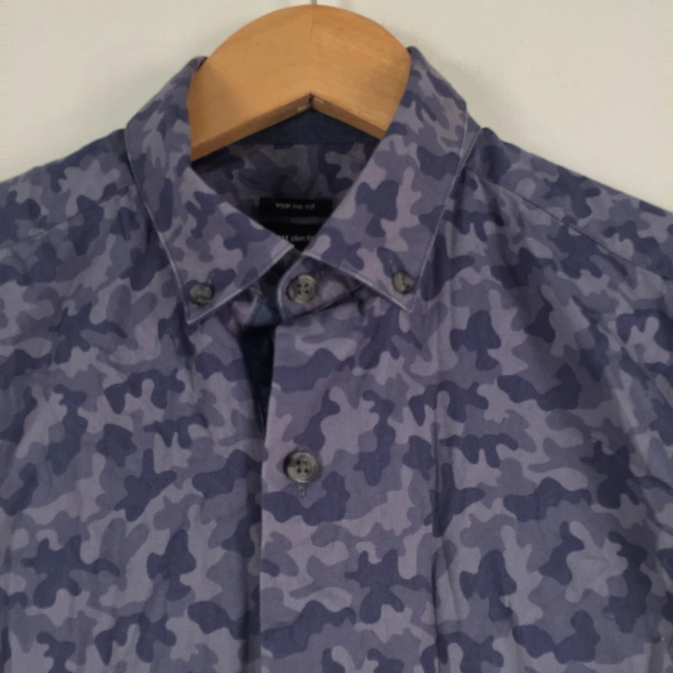 Bar III Hombre Camisa Abotonada Talla S Slim Fit Azul Camuflaje Manga Larga 029756 Foto 3 de 4