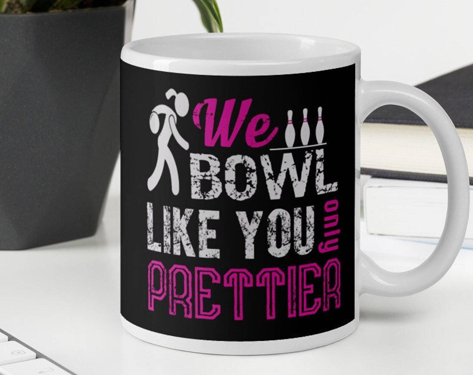 Fun Women's Bowling Themed White Glossy Coffee Tea Mug  