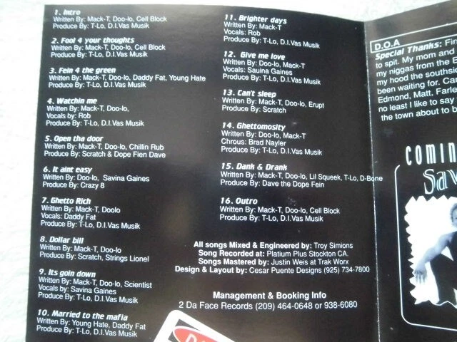 D.O.A. Ghetto Rich US CD 2DFR-2300-4 1999 Gangsta Chillin' Rub Savina Gaine