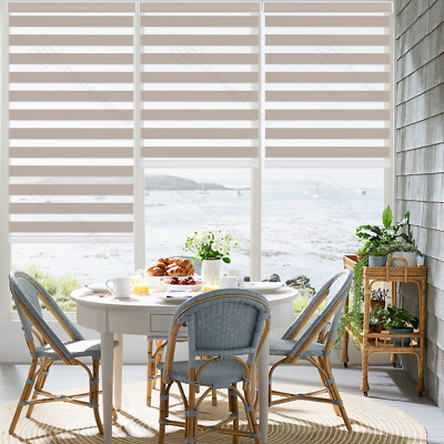 Horizontal Window Shade Blind Zebra Dual Roller Blinds Curtains,Easy to Install
