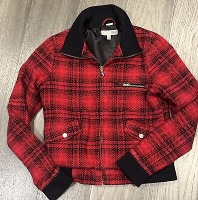 VANS Red Plaid Crop Jacket Youth Medium 20x17