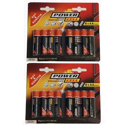 32 Stück POWERCELL Alkaline  Batterien  mignon 1,5 V LR6 AA MHD: Jun. 2024