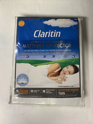 Claritin Ultimate Allergen Barrier Mattress Protector Twin 39''x75'' White NWT