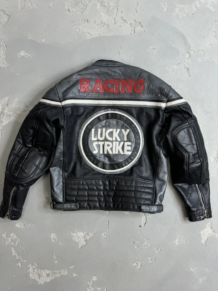 Vintage 90s Natural Leather Lucky Strike Racing Biker Jacket Vintage 90s Natural Leather Lucky Strike Racing Biker Jacket