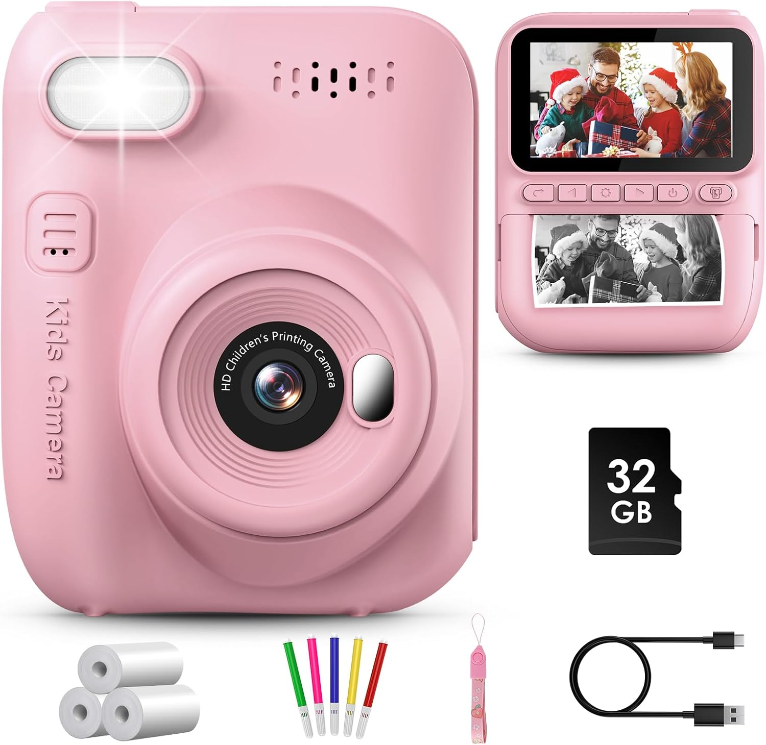 Kids Camera Instant Print, 3.0'' Large Screen Instant Camera for Kids, 1080P Kid-image