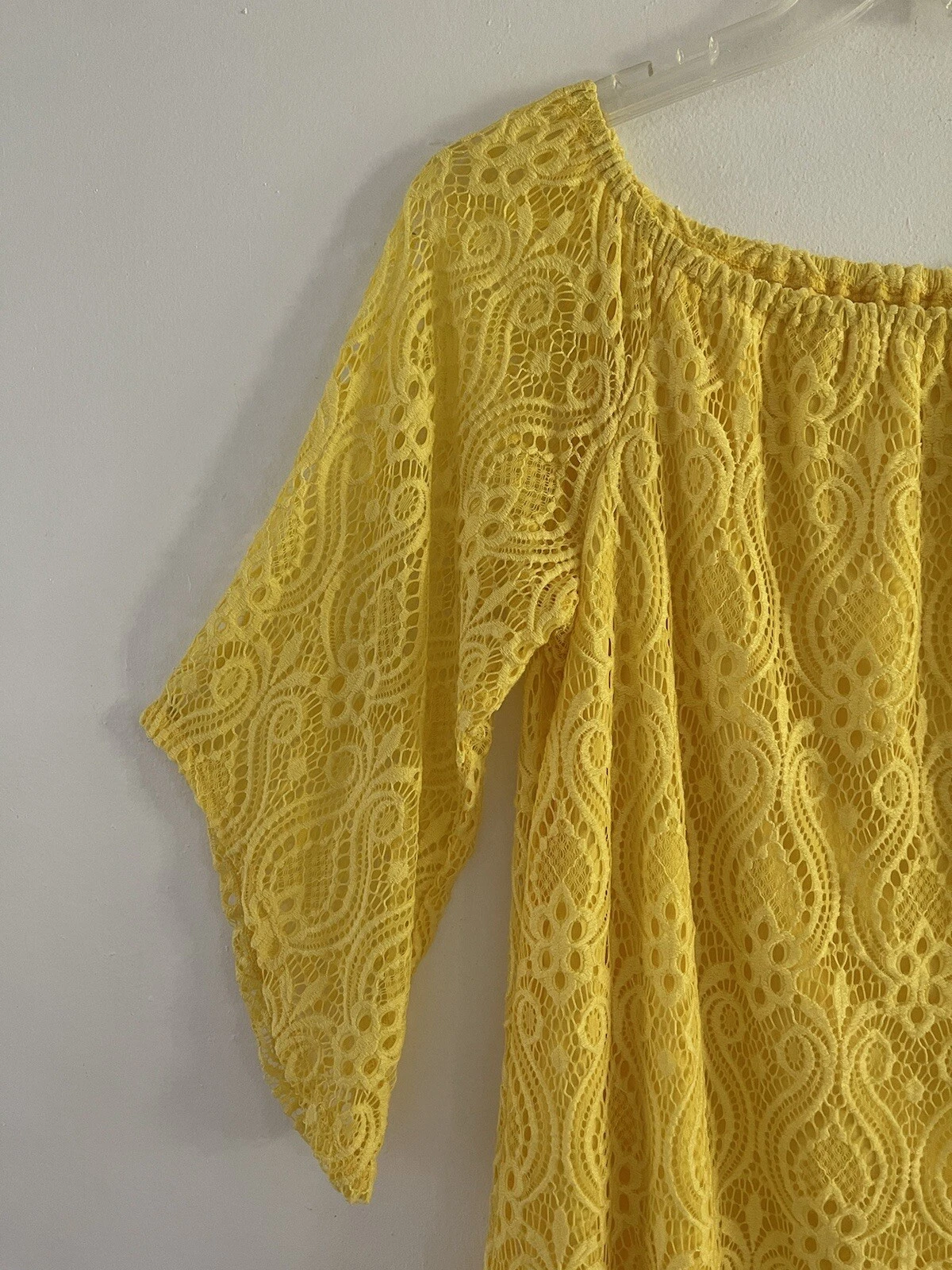 VETEMENTS Abito donna Tacera giallo maniche a campana elasticizzato pizzo overlay foderato taglia media