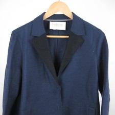 Harris Wharf London Coat 48it Uk16 Navy Blue Wool Longline Black Collar Raw Edge