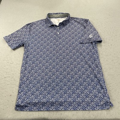 Geneva National Golf Polo Shirt Mens Large Blue Floral Loud Anderson Ord Wisco