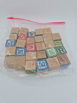 VTG lot 29 Small WOODEN Alphabet, Number, Picture Blocks~COLORS