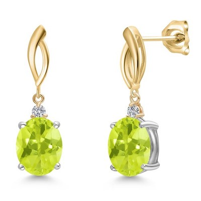 925 Silver and 10K Yellow Gold Yellow Lemon Quartz and Lab Grown Diamond Dangle