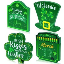 4 Pieces Table Sign Happy St Patricks Day Tabletop Decoration Lucky Shamrocks...