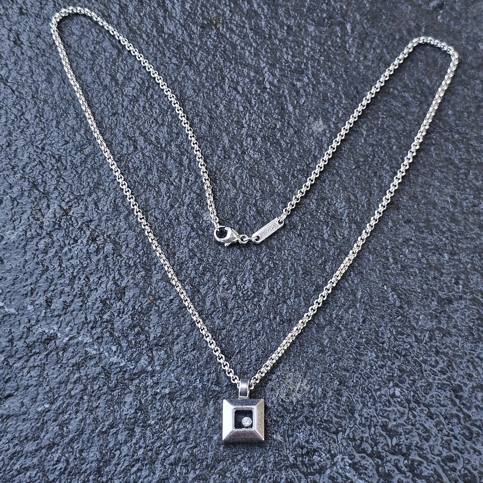 Chopard Happy Diamond Square Pendant 18k White Gold 16.5" Chain - Image 3 of 4