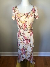 Band of Gypsies Faux Wrap Peekaboo Floral Midi Dress Whimsical Edgy Bohemian - M
