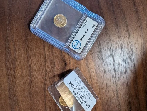 1994 $5 American Gold Eagle 1/10 oz ICG MS70 + BU Raw APMEX — 2-Coin Set 1/5 oz