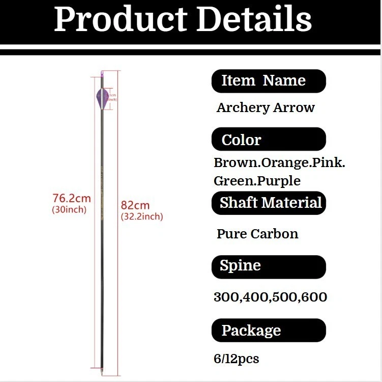 30" Pure Carbon Arrow SP300-600 Archery Compound Bow Shooting Hunting Target - Image 2 of 4