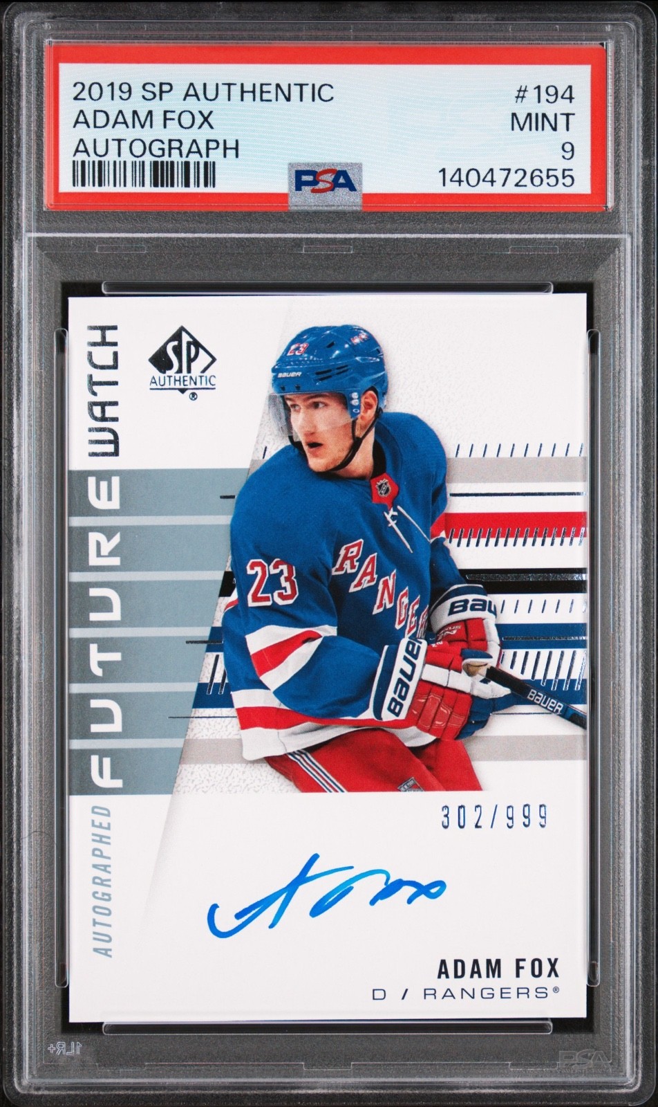 2019-20 SP Authentic Adam Fox Future Watch Auto /999 PSA 9 RC #194