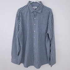Peter Millar Summer Comfort Shirt Men XL Blue Gray Plaid Long Sleeve Button Down
