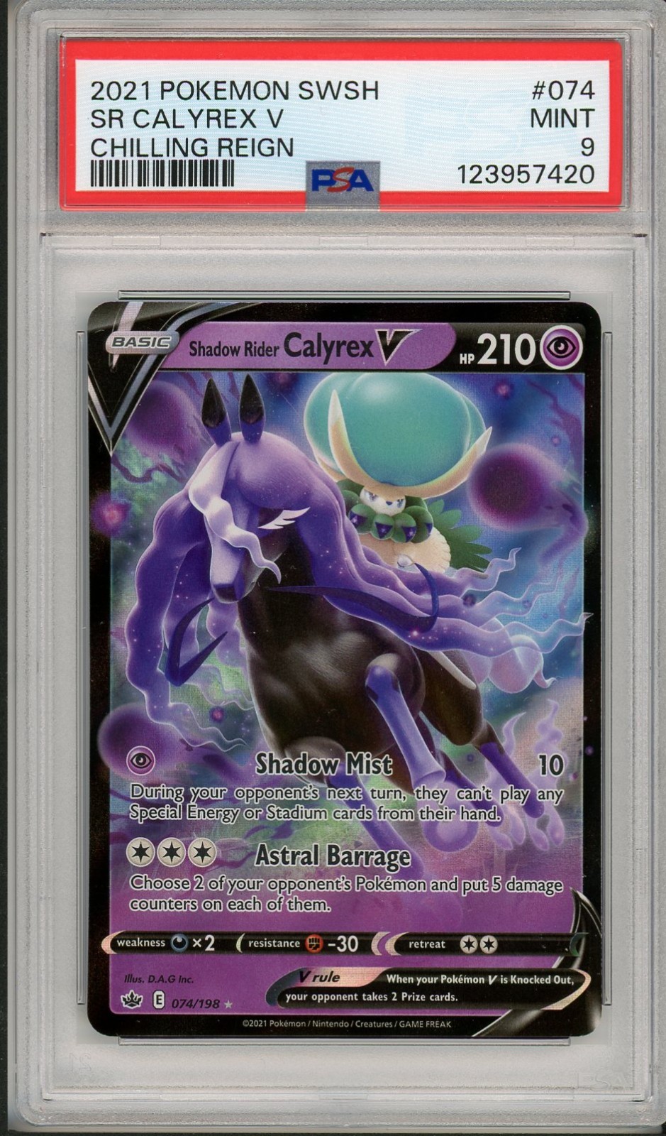 2021 Pokemon Chilling Reign Shadow Rider Calyrex V #074 PSA 9