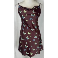 Women's Urban Outfitters Y2K Butterfly Satin Slip Mini Dress Burgundy SZ M Retro