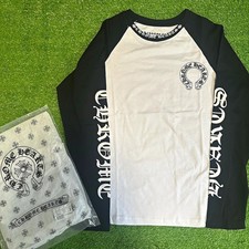 Chrome Hearts Men's S White/Black Graphic Logo Raglan Crew Neck Cotton Tee
