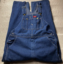 Dickies Denim Bib Overalls Mens 36x32 Blue Carpenter Workwear Utility Dungarees