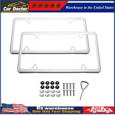Chrome Stainless Steel Metal License Plate Frame Tag Cover With Screw Caps 2pcs
