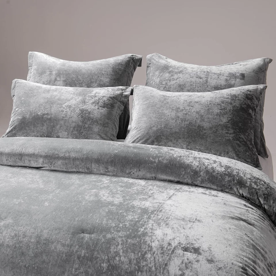 Juego de edredón Fredsure King de 5 piezas gris claro terciopelo envejecido microfibra suave Foto 2 de 4