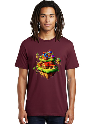 Floating-Cityscape Mens Graphic Tee, 100% Cotton, Casual Summer Wear