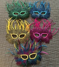 Lot of 5 Masquerade Masks Feather Costume Party Different Colors
