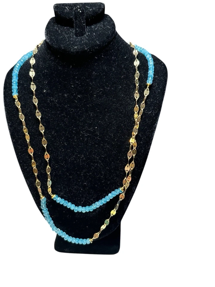 Colar HSN Technibond azul frisado 36” tom dourado / 925 NOVO - Imagem 2 de 4