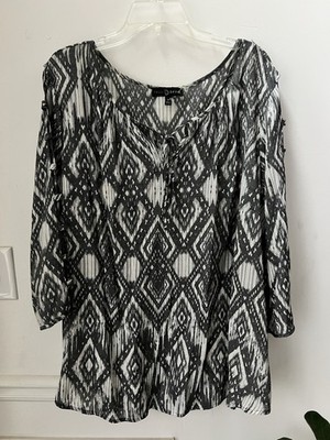 Fred David Women s Geometric Gray & White Short Sleeve Top Shirt Size 3X