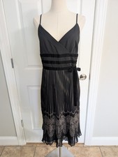 Ann Taylor Loft Womens 8 P Pleated Dress Black Velvet Babydoll Goth Whimisi