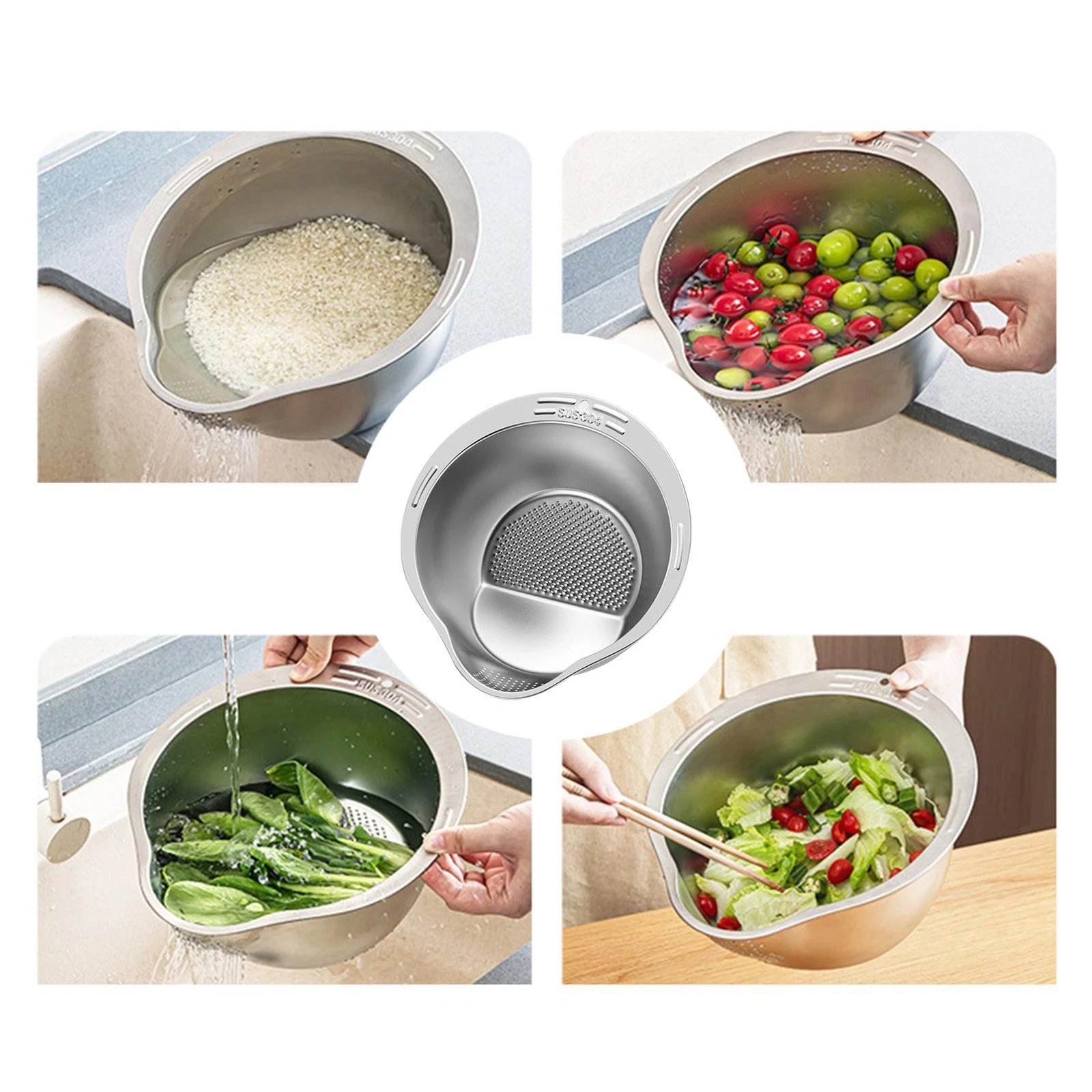 Rice Washing Strainer Bowl Sturdy Multipurpose for Red Beans Carrots Fruits