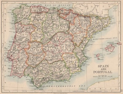 SPANIEN UND PORTUGAL. Iberia. Provinzen Eisenbahnen. Balearen.  JOHNSTON 1895 Karte