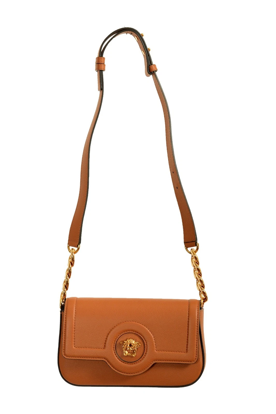Versace — Versace Women's Cognac Brown Grainy Leather Gold Medusa Handbag Shoulder Bag