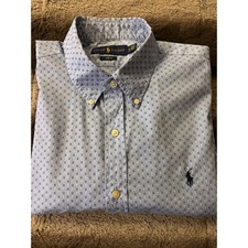 Ralph Lauren Mens Dress Shirt Long Sleeve Blue Geometric Print Slim Fit