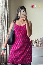 Women SHORT kurti Printed kurti daily wear Rayon PINK Kurti Sleeveless kurti