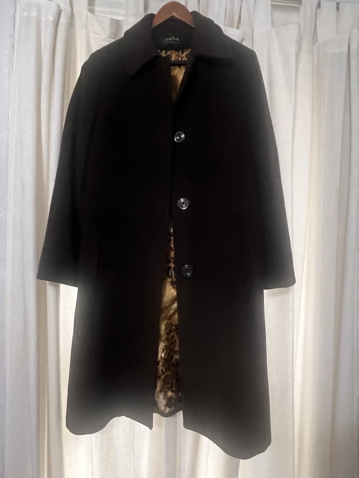 Dana Buchman 100% шерсти коричневое пальто с леопардовым принтом подкладка - на пуговицах женщин - Изображение 2 из 4