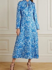 Valentino Women's Blue Knotted Silk Midi Dress Size 42