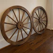 Set of 2 Wooden Wagon Wheels Rustic Indoor Outdoor Garden Wall Farmhouse Decor