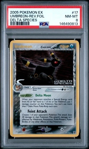 2005 POKEMON EX DELTA SPECIES #17 UMBREON-REVERSE FOIL PSA 8