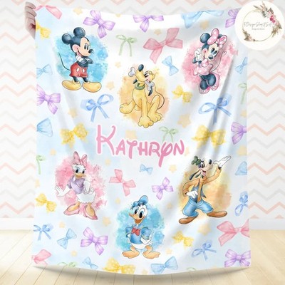 Personalized Cute Bow Cartoon Flannel Blanket Custom Name Baby Gift