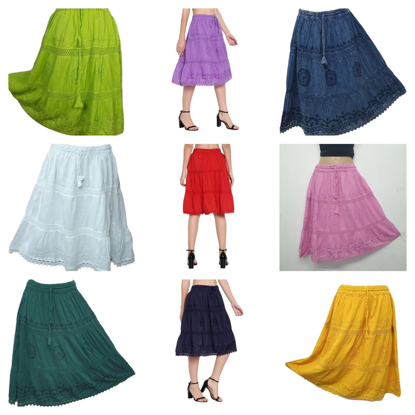 Cotton Skirt Knee Length Lace Boho Holiday Lightweight One Size 8 10 12 14 16
Opens in a new window