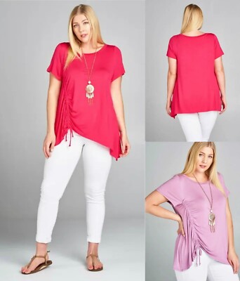 Made in USA Emerald Plus size soft Short sleeve Side Rouching Top 1X,2X,3X
