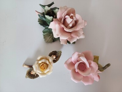 Porzellan Rose aus Italien Capodimonte  Deko 80 er Jahre 