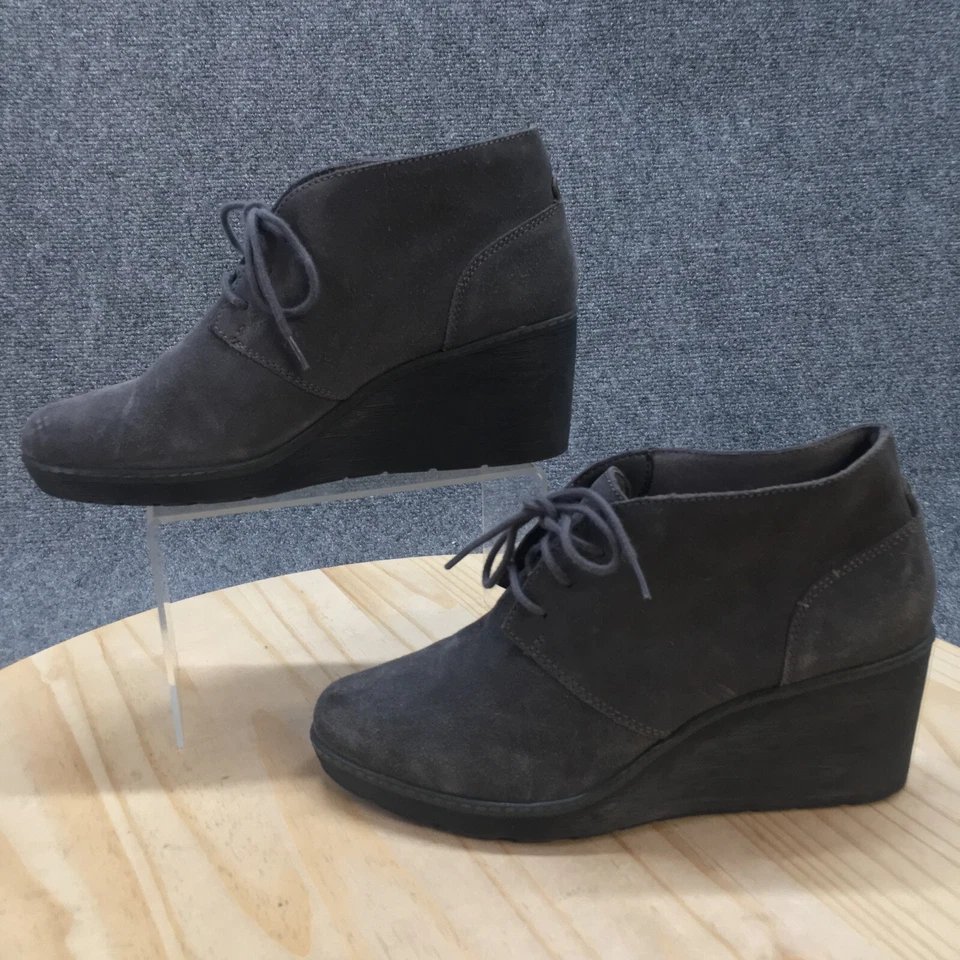 Clarks Collection Botas Mujer 8 W Cuña Botines Gris Imitación Gamuza Con Cordones Foto 2 de 4