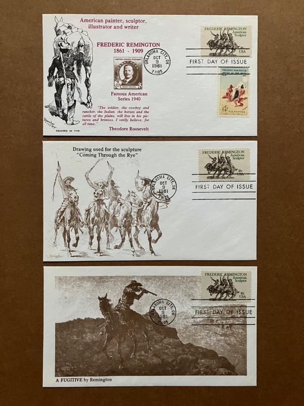 1981 18c Frederic Remington 1934 KMC Venture FDC Set of (3) Limited Edition /400