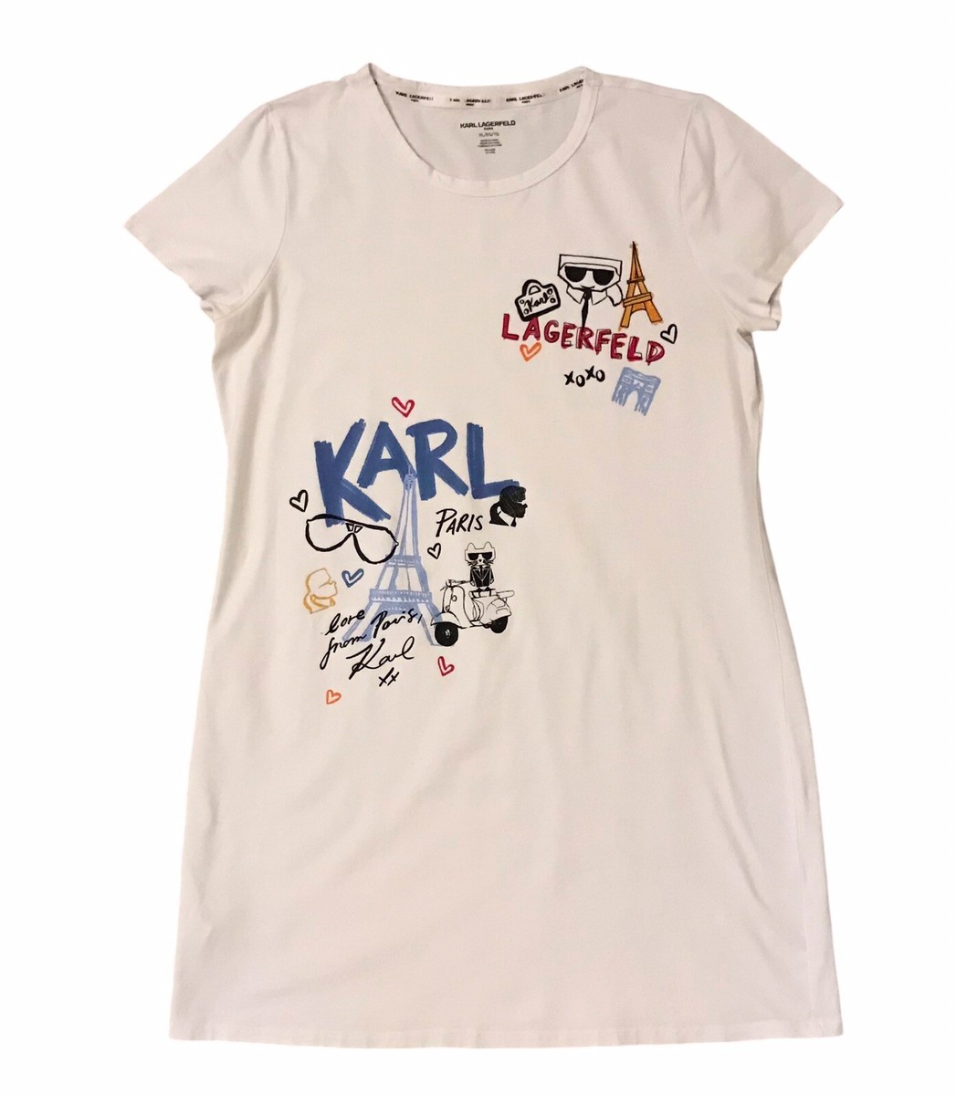 Karl Lagerfeld White Graffiti T Shirt Dress Paris Eiffel